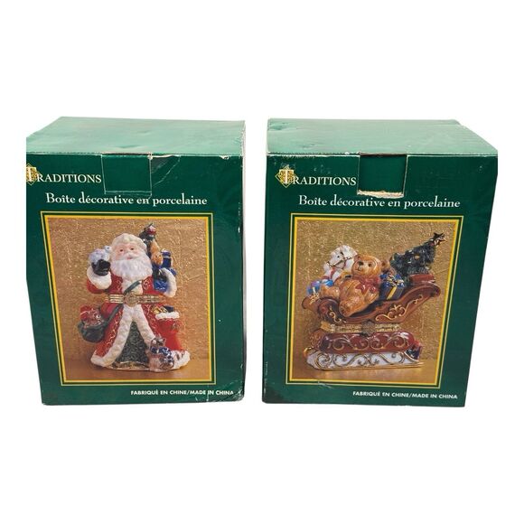 Traditions PORCELAIN CHRISTMAS SANTA & SLEIGH Decorative KEEPSAKE TRINKET BOX - Picture 14 of 16